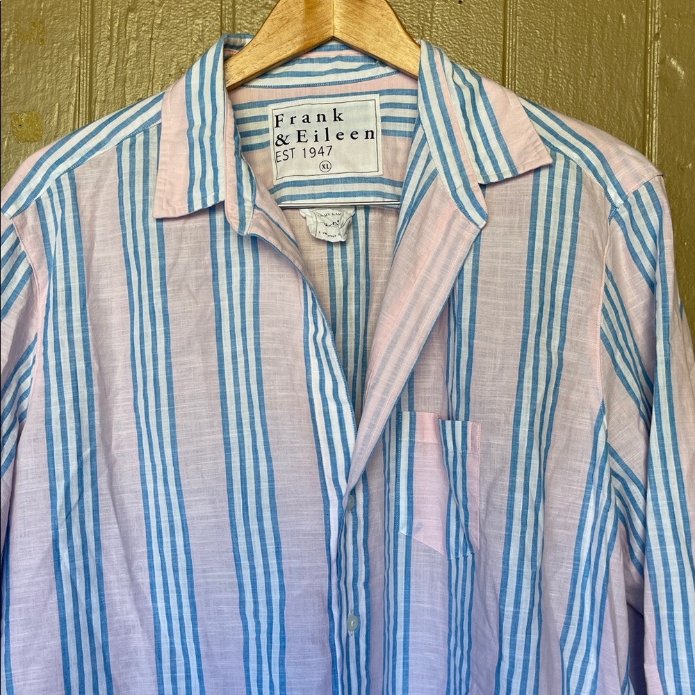 Frank & Eileen "Eileen" Button Up in Pink and Blue Striped Shirt XL - Picture 6 of 11